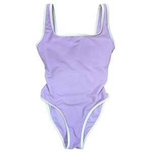 Lain Snow Lavender Ribbed One Piece Swimsuit Purple White Contrast Trim Small